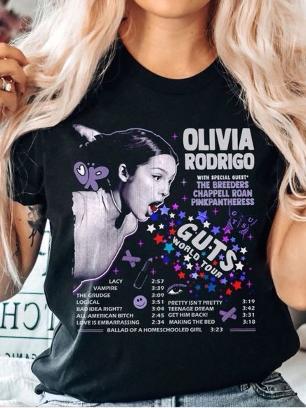 ⭐️ 2 for $15. Black Olivia Rodrigo Guts World Tour Tee
